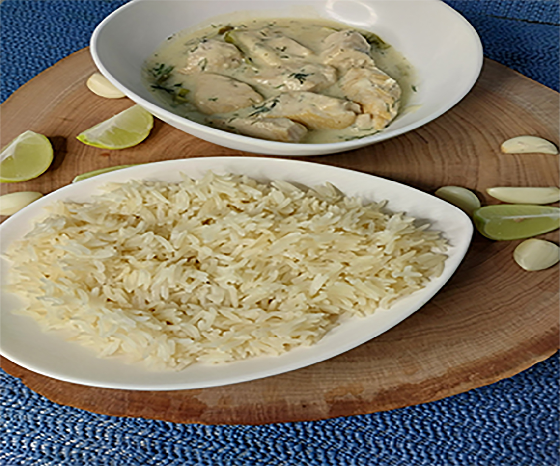 Chicken lemon sauce with white basmati rice