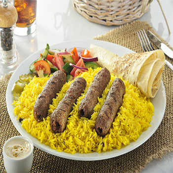 Grilled beef kofta with basmati rice saffron flavor Grilled beef kofta with basmati rice saffron flavor